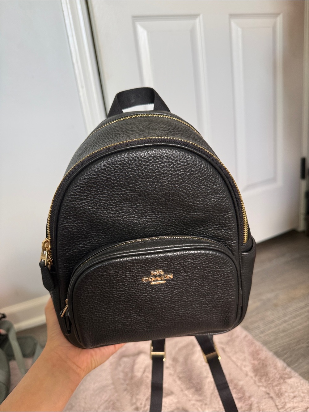 Coach Black Pebbled Leather Mini Backpack with Gold Hardware